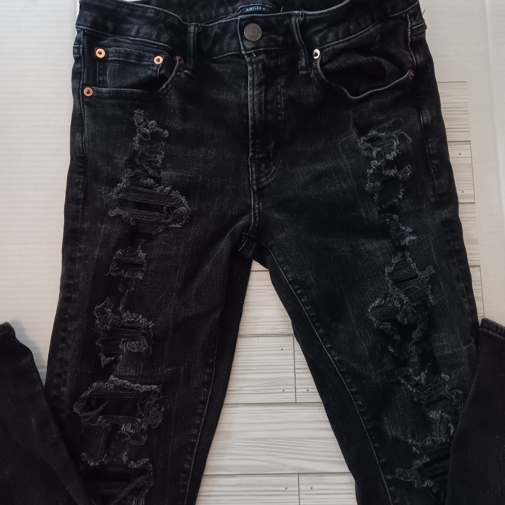 American Eagle Mens Black Extreme Flex 4 Distressed Straight Jeans Size 31 X 30